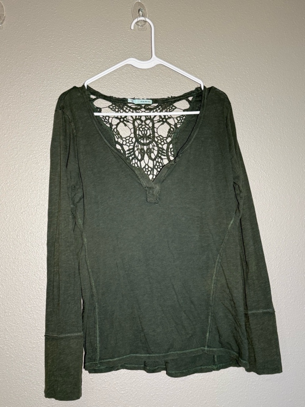 Maurices Dark Green Long Sleeve Top with Crochet Lace Back